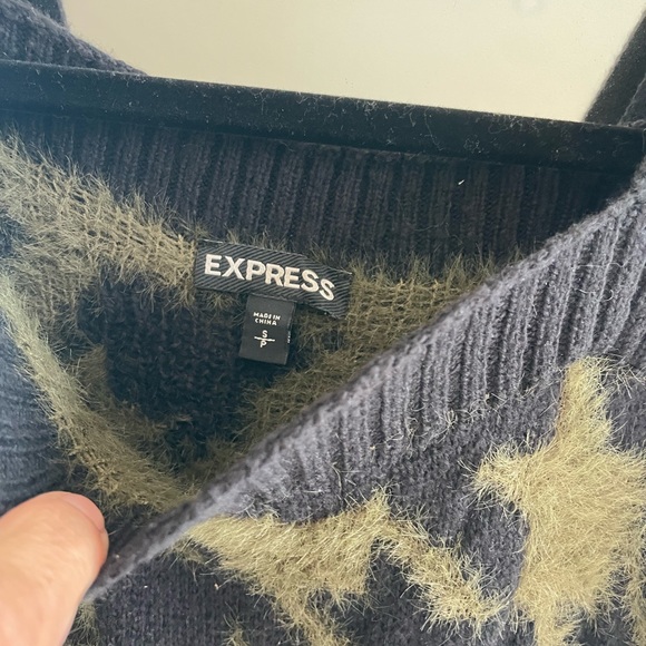 Express Off the Shoulder Soft Sweater Olive and Black - Picture 3 of 6